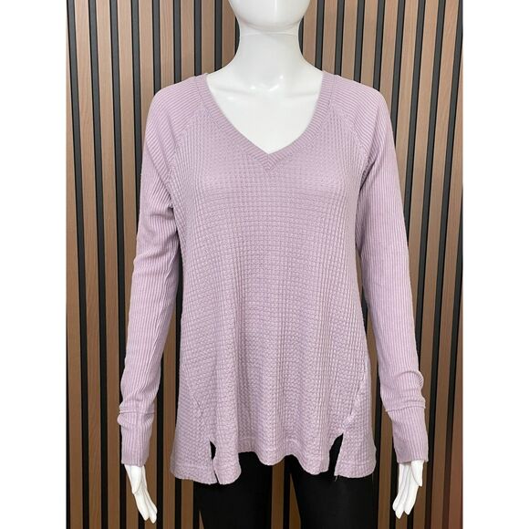 Anthropologie Maeve Pearson Women's M Purple Shirt Waffle Knit Thermal Oversized - Picture 1 of 8